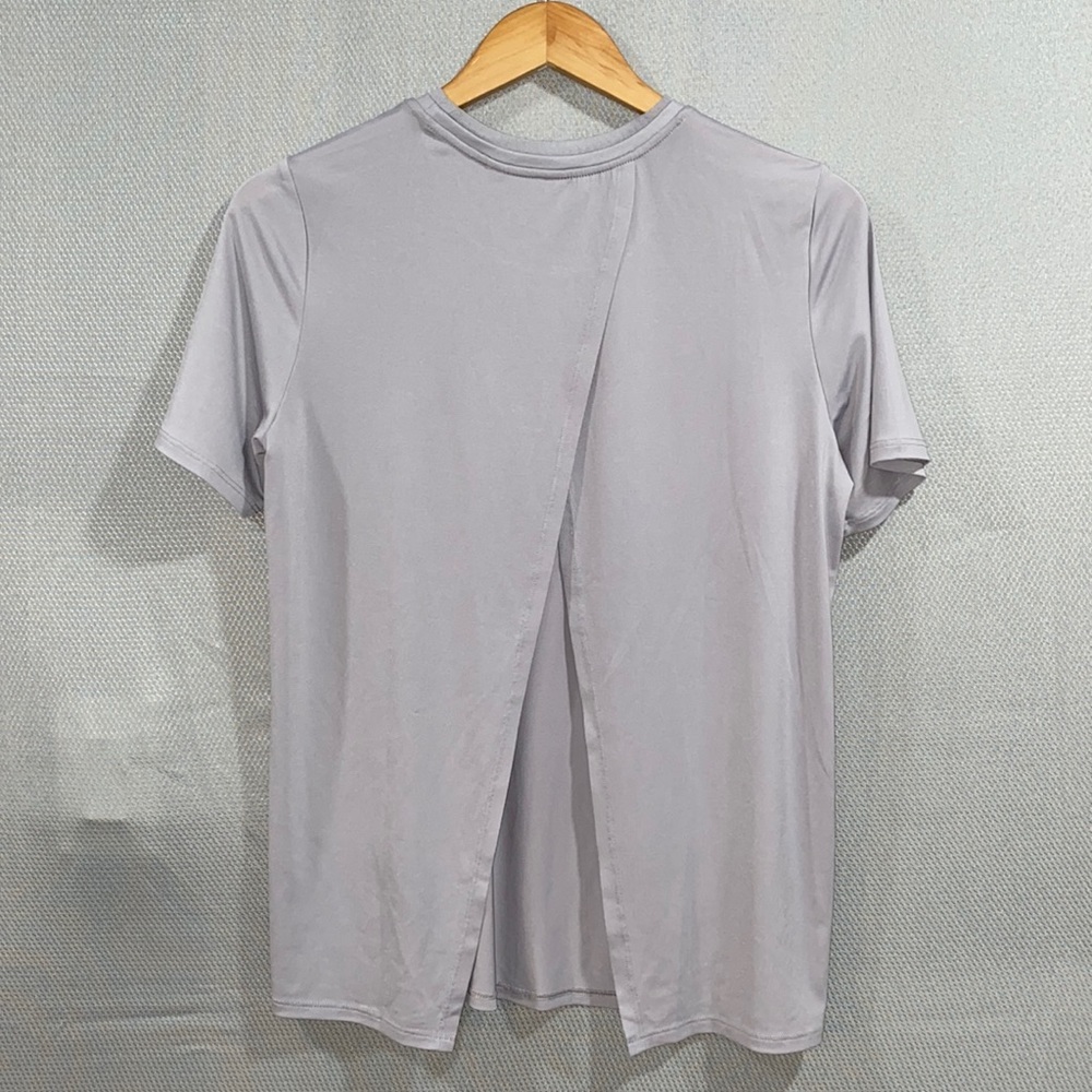 Fabletics Gray Mesh Collar Split Back Top S - image 3